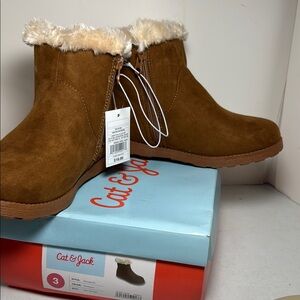 Cat & Jack Tan Boots with Faux Fur Trim